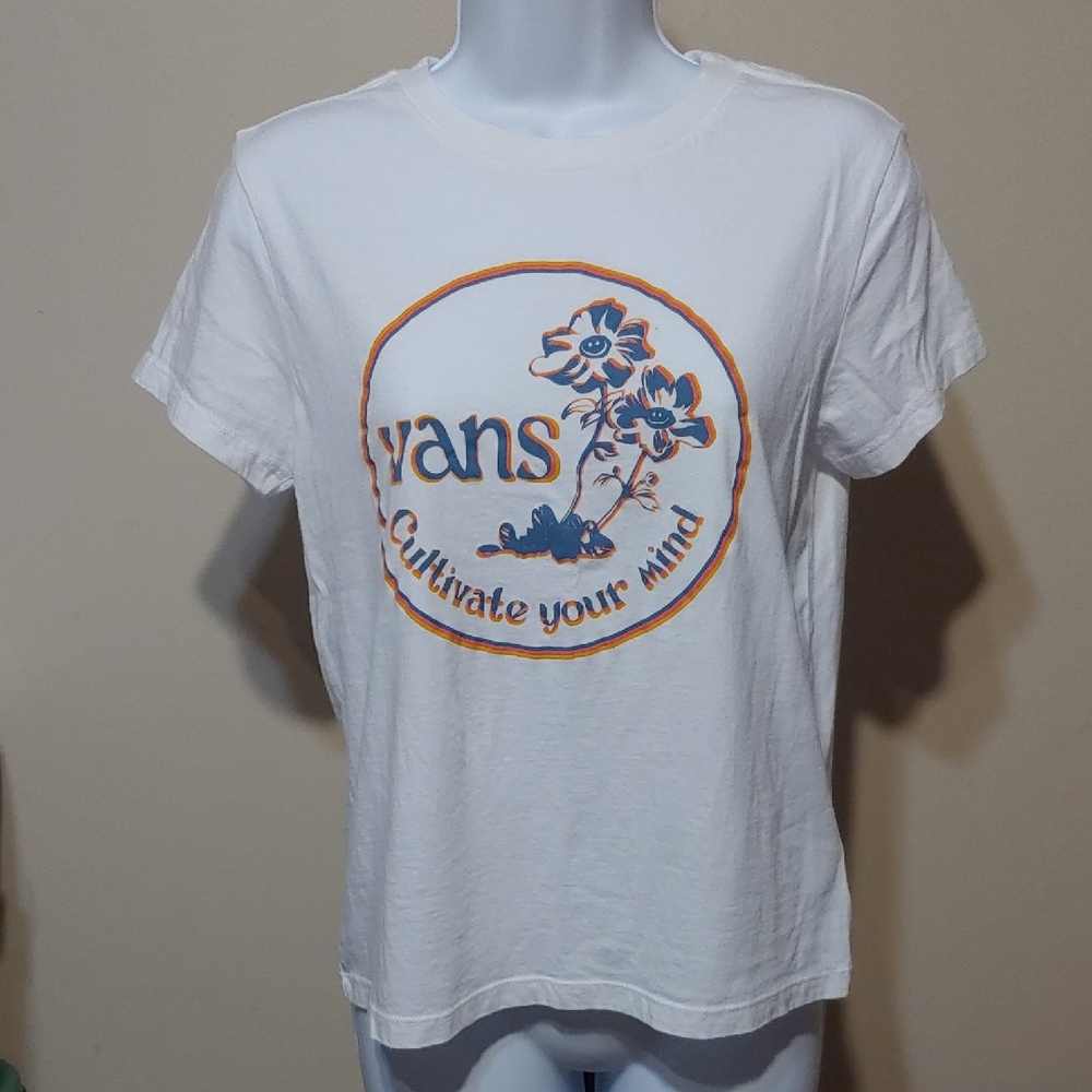 Vans White Tee with Blue and Orange Graphic